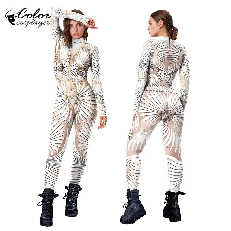 Color Cosplayer 3D Printing Bodysuit Carnival Cosplay Costume Jumpsuit Adult Catsuit Women Festival Party Zipper Clothes Suit