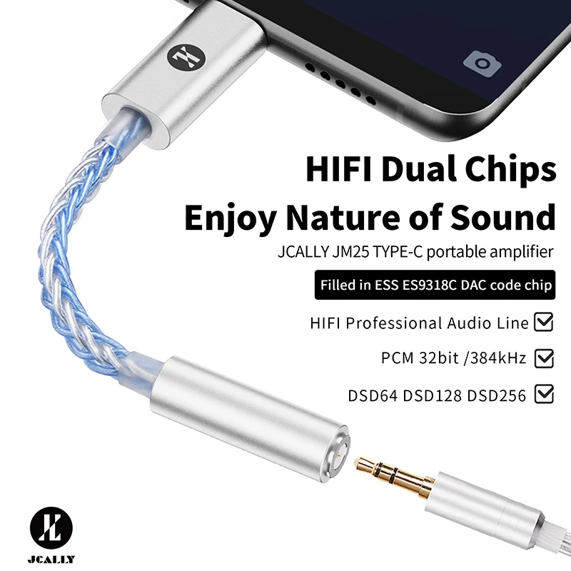 JCALLY JM25 Type-C إلى 3.5 مللي متر 8 Core DAC ES9318C الصوت الرقمي المحمولة فك أمبير Hifi DAC المحمول سماعة محول DSD256