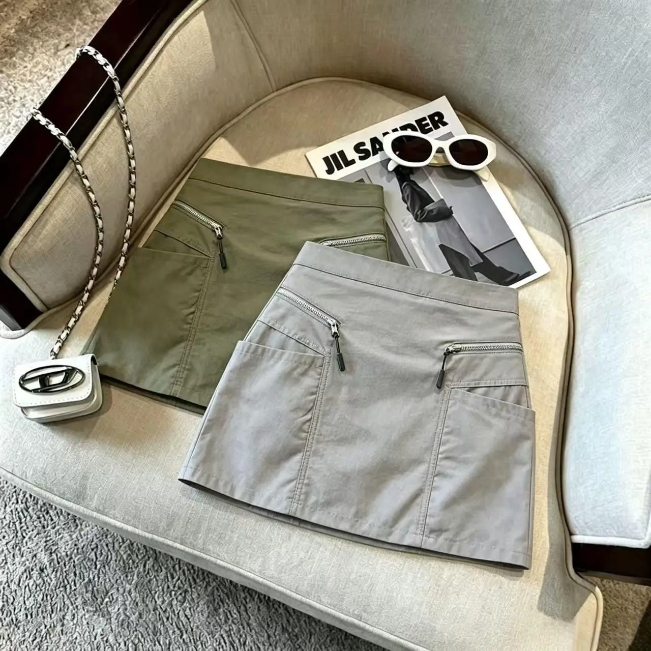 American Cargo Short Skirt Anti-light A-shaped Skirt Women's Summer New High-waisted Short Skirt