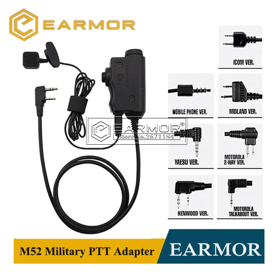 EARMOR Tactical Headphone Accessories M52 Adapter PTT Airsoft  PTT Kenwood for Airsoft MSA Sordin/PELT