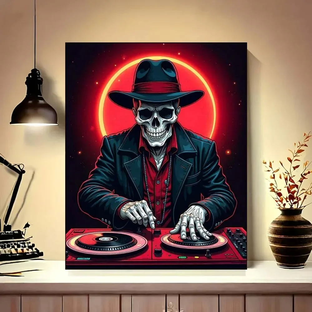 DJ esquelético con sombrero y chaqueta, cubiertas de operación, arte de cómic, pintura artesanal por número, Kit para adultos, no incluye marco