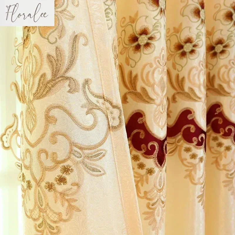 

European Style Embroidered Applique Finished Blackout Curtains For Living Room Dining Bedroom Luxury Window Room Customize
