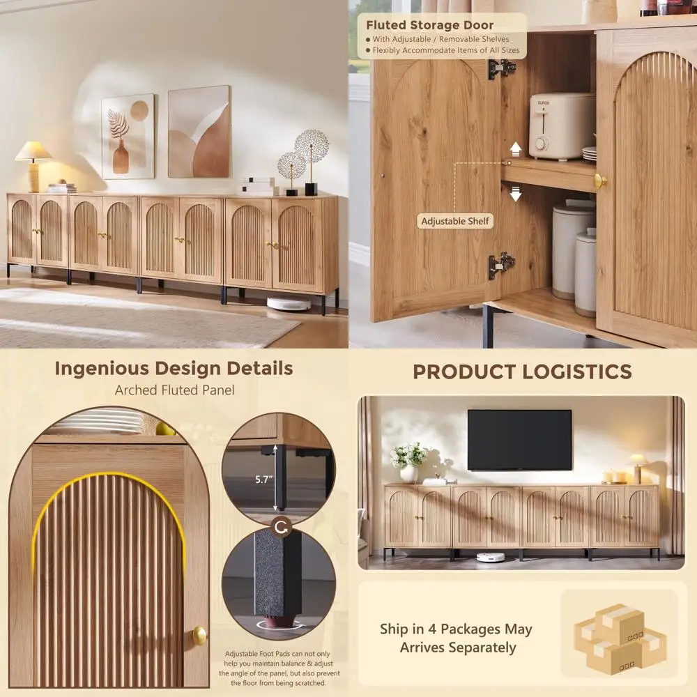 

Широкий арочный буфет 123,5 см с местом для хранения и регулируемыми полками, подходит для столовой, кухни, гостиной, прихожей