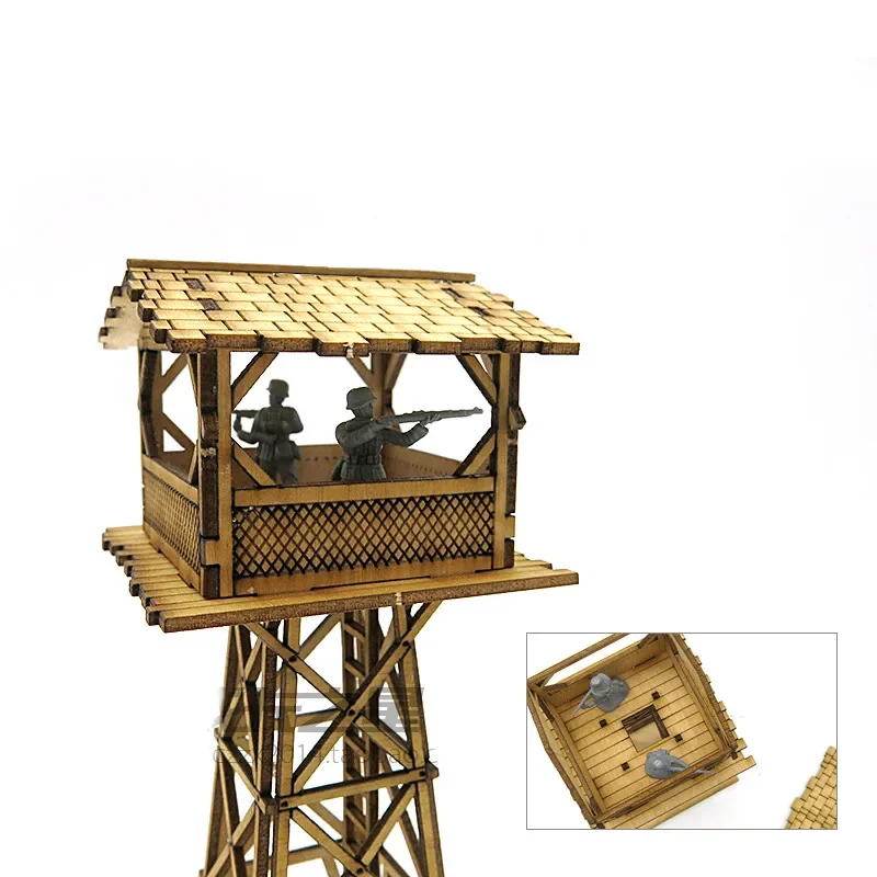 1:72 WWII Modern Sentry Tower Watchtower Scene Wooden Assembled Model Ornaments Handmade Gifts