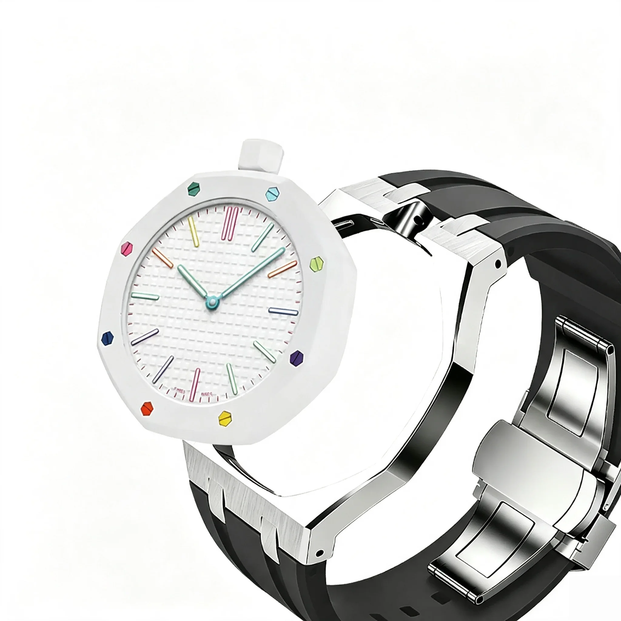 Compatible With SWATCH X AP Royal Oak Pocket Watch Stainless Steel Bezel Case and Rubber Band Mod Kit Replacement Accessories