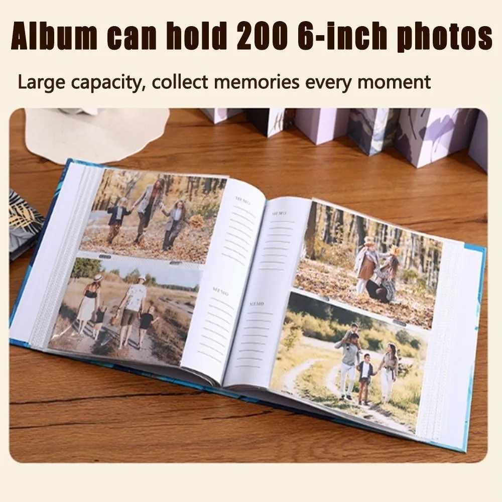 200 Sheets 6-inch Photo Album Interleaf Style Writable Vintage Photo Album 4R Size Anniversary Edition Family Photo Album