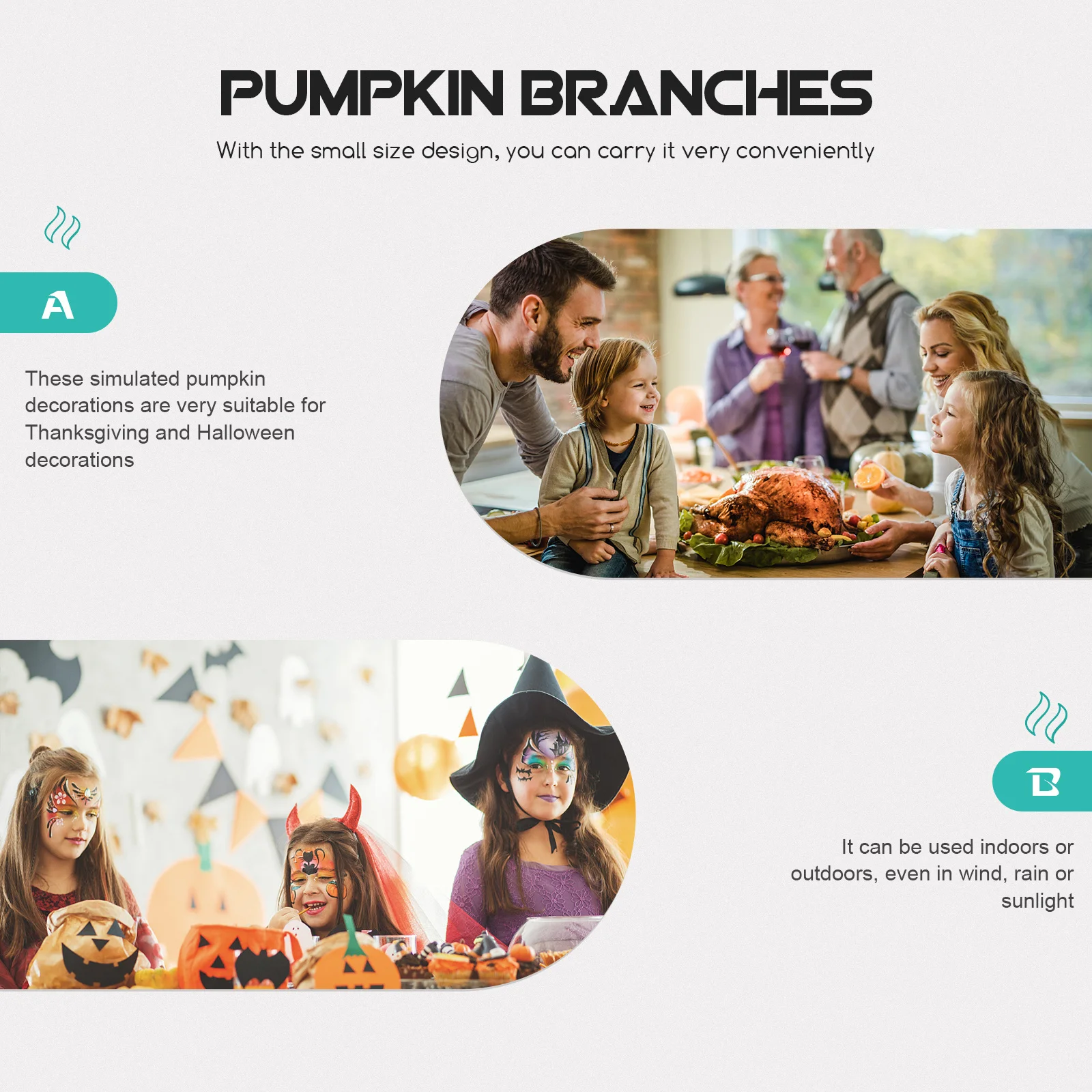 

4 pcs Artificial Branches Simulation Branch For Thanksgiving Halloween Decorative Home Decor Indoor Outdoor Use Fake Pumpkin