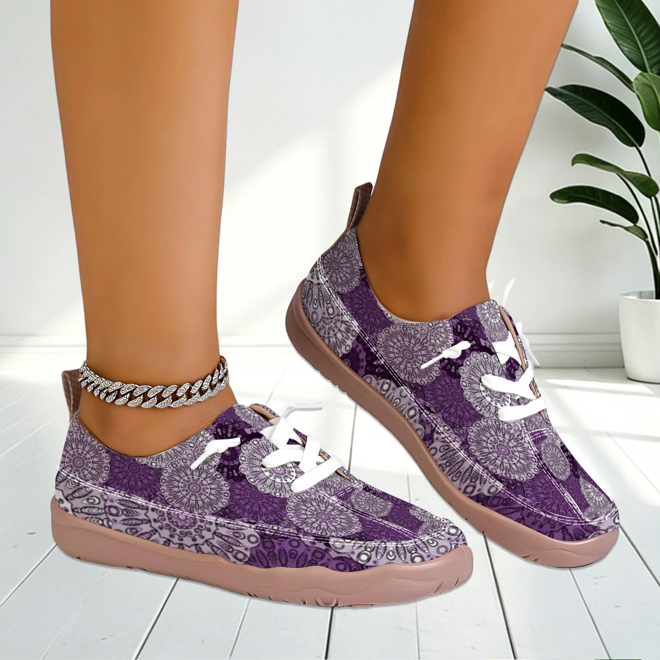 حذاء نسائي ذو طبعات هندسية واس - مراجعة Loafer Flat Women وسعره