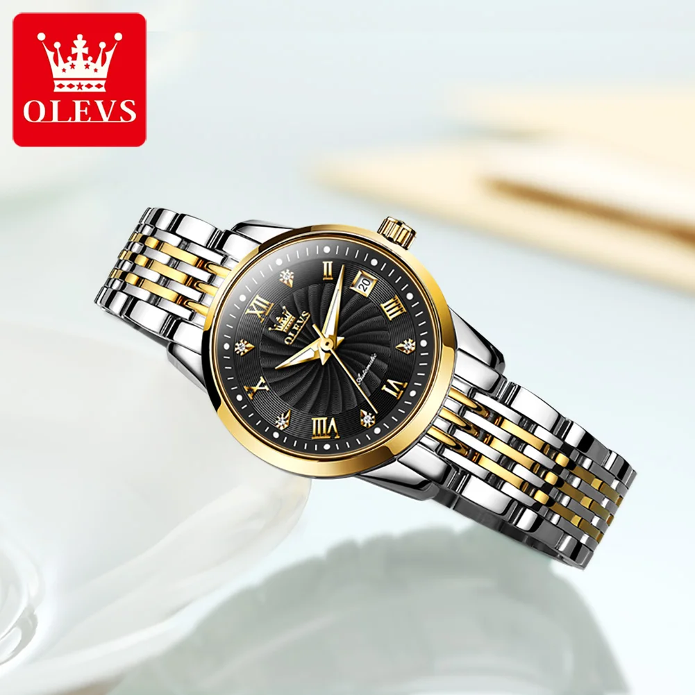 OLEVS Automatic Watch for Women Luxury Brand Ladies Mechanical Wristwatch Waterproof Stainless Steel Simple Girls Watch Gifts