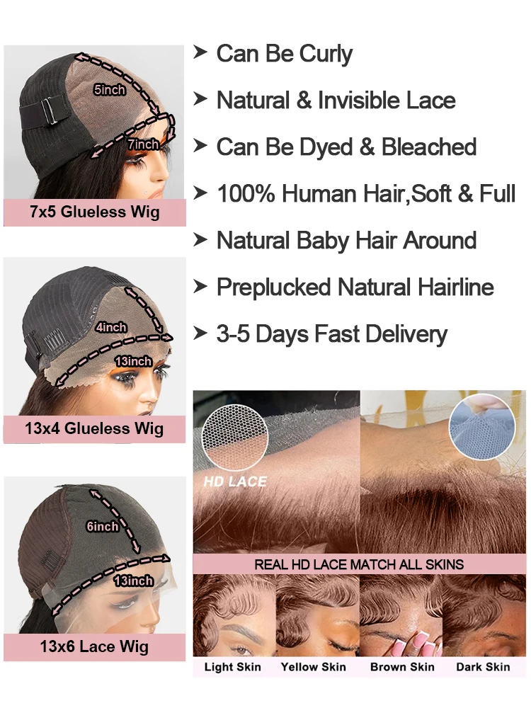 7x5 ملابس بدون صمغ جاهزة لارتداء شعر مستعار مستقيم 13x4 13x6 HD الدانتيل شعر مستعار أمامي 40 46 بوصة شعر بشري برازيلي للنساء السود
