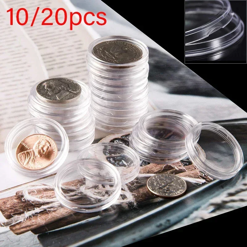 

10/20 Pcs 18-40mm Coin Storage Case Collector Case Transparent Plastic Coin Capsules Coin Storage Capsules Protective Case