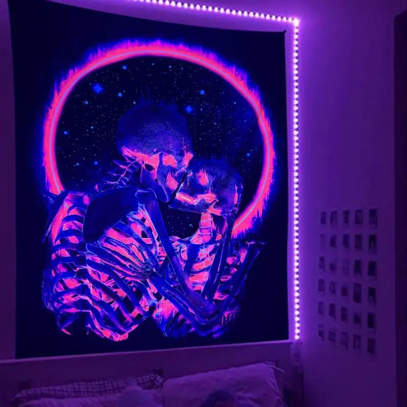 VIKAMA Blacklight Tapestry Wall Hanging for Bedroom Gaming Room Party Psychedelic UV Reactive Aesthetic Decor