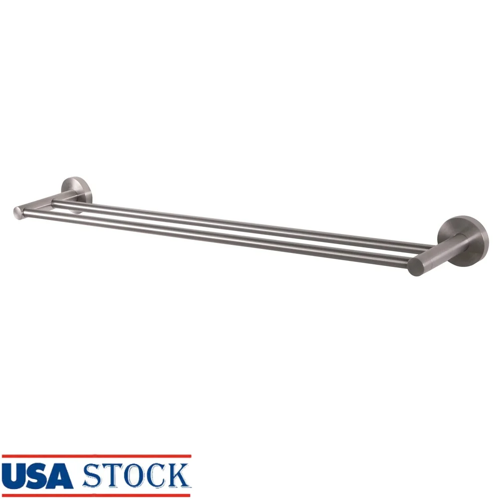 

Modern 24 Inch Double Towel Bar Satin Nickel Wall Mounted Bathroom Accessory Durable Zinc Brass Easy Installation Concealed