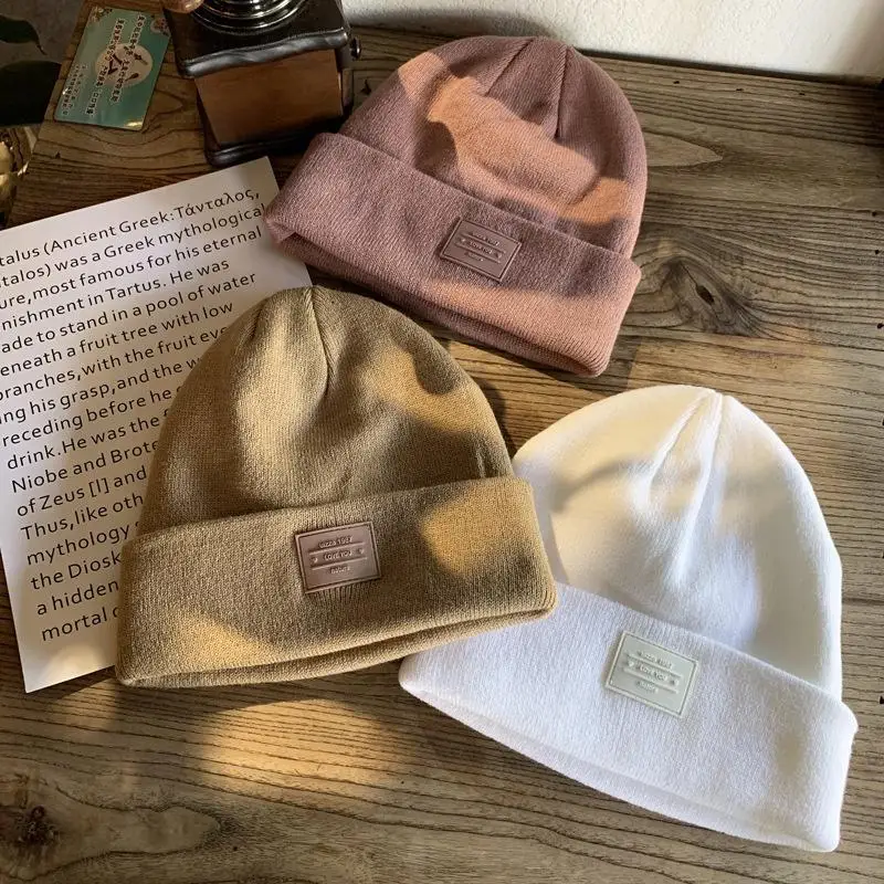 

Зимняя вязаная однотонная милая шапка унисекс, женская осенняя женская теплая шапка, мужская повседневная шапка