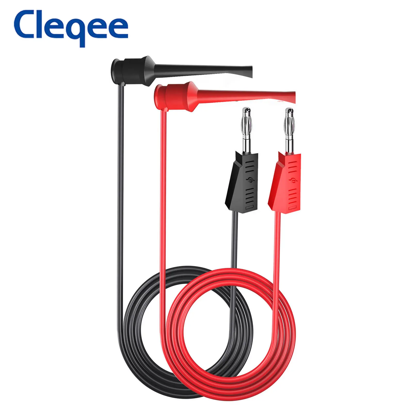 Cleqee P1308B-3 2PCS 4mm Stackable Banana Plug to Test Hook Clip Test Leads Cable 100cm Wire  Electrical Minigrabber Connector