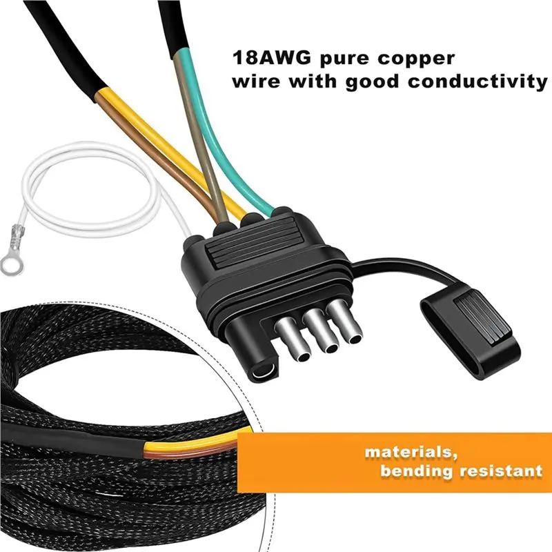 5Pcs 22FT 4 Pin 5 Wire Trailer Wiring Harness,Trailer Light Kit 5 Wire 4 Pin Harness Trailer Connector Wire Plug-L94A