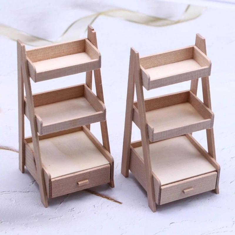 Wood Shelf Dollhouse Plant Miniature Garden Tool Storage Rack and Flower Display Stand Decorative Bracket Dropshipping