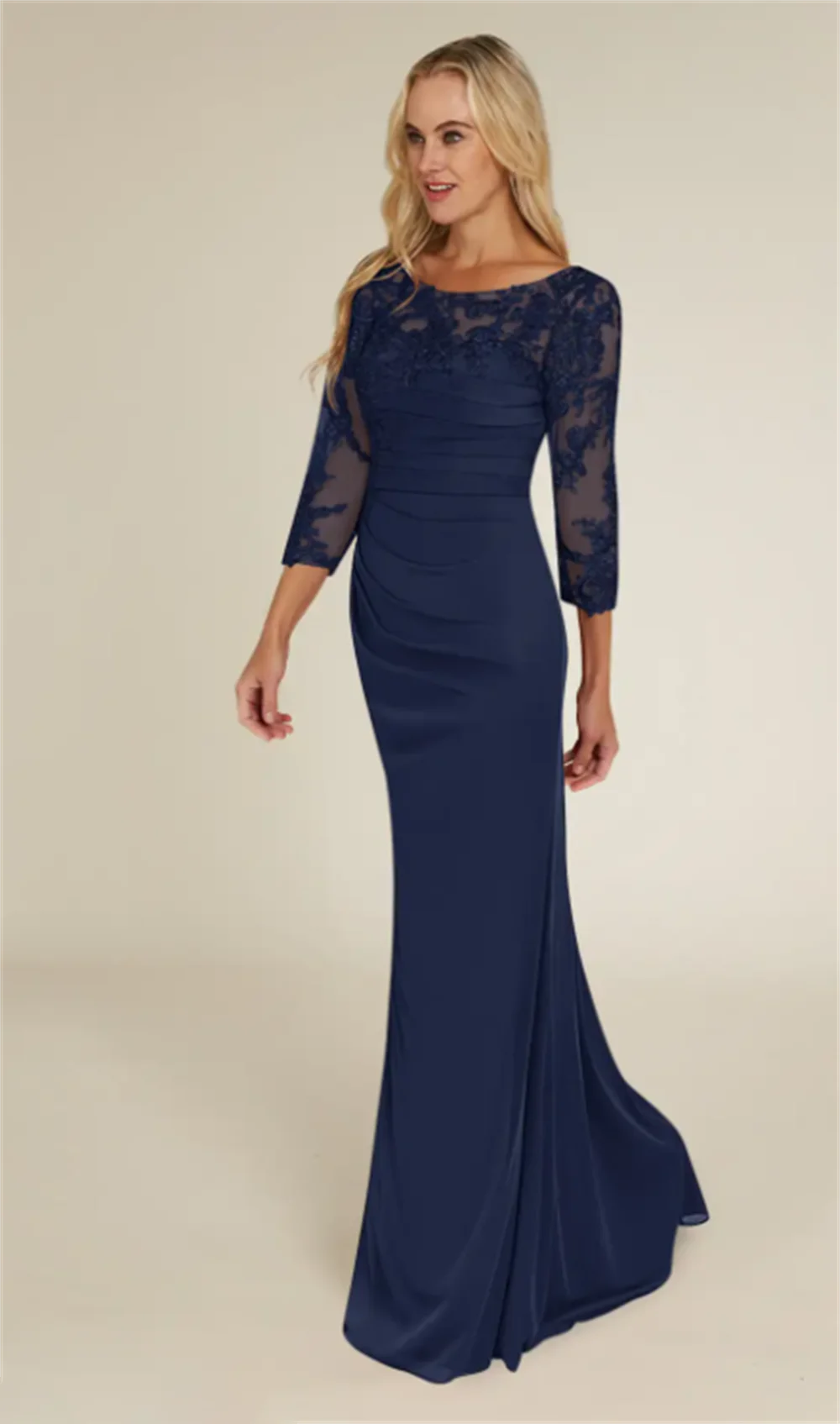 ​ Abito per la madre della sposa Abito elegante per la madre Girocollo formale Maniche a 3/4 Abito da sera plissettato applicato Personalizzato