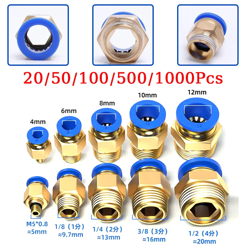 

10/50PCS Pneumatic Fitting Air Connector PC 4mm 6mm 8mm 10mm 12mm Thread 1/8" 1/4" 3/8" 1/2" Hose Fittings Pipe Quick Connectors