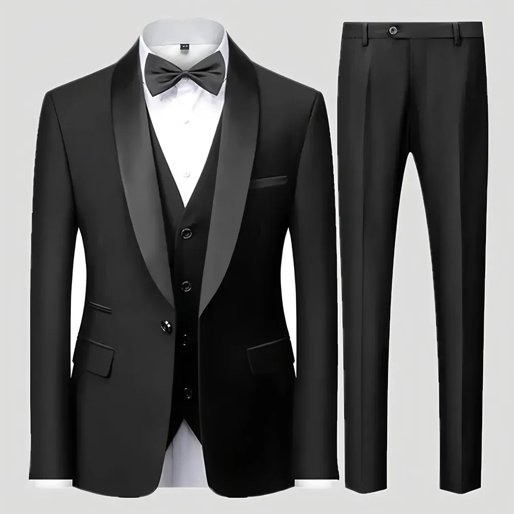 

Men's Black 3pcs Suit Set with Shawl Lapel | Classic Fit Tuxedo Jacket, Vest & Dress Pants | for Wedding, Prom, Formal Events