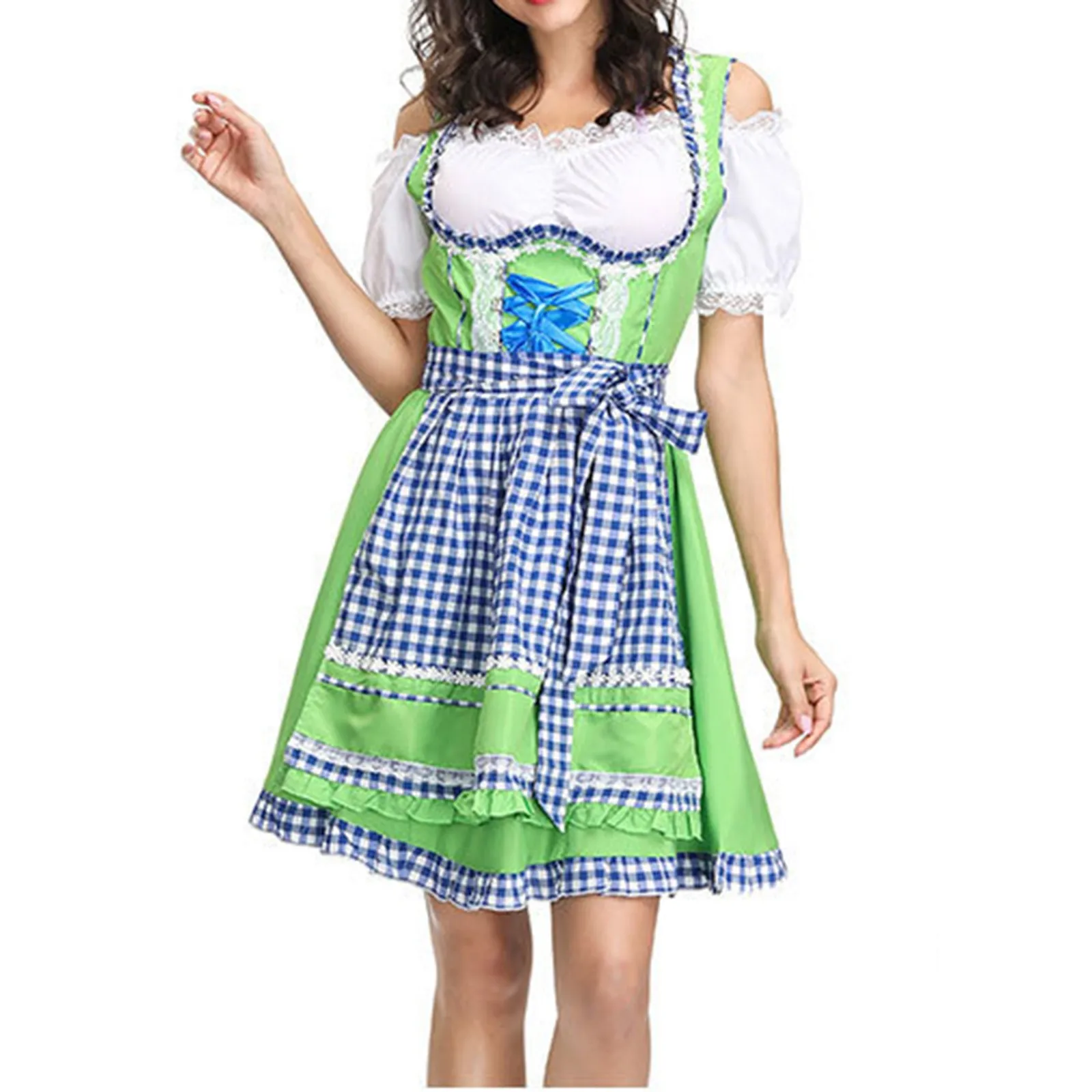 

Bavarian Off Shoulder Women's Maid Dresses Oktoberfest Lace Apron Dirndl Dress Women Vintage Fancy Party Cosplay Costume Dress