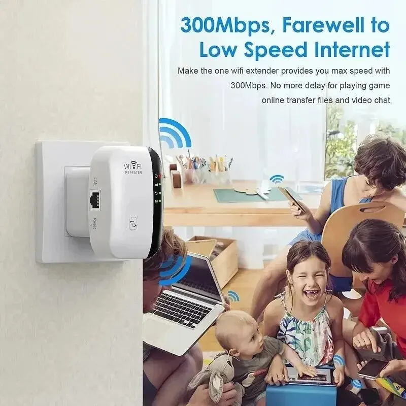 Ripetitore Wifi Amplificatore di segnale wireless Potenziatore di rete esteso Router domestico UE USA 300 m attraverso il muro Camera da letto