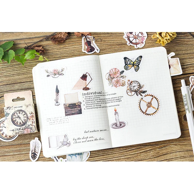 46pcs/pack MoMo Nostalgia Chapter Sticker Set 46 pcs Boxed Vintage Scrapbooking Decals Retro Scenes for Journaling & Collage