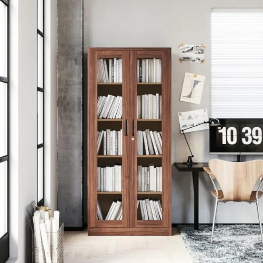 Display Cabinet with Glass Doors for Home, Office, Clinic, Pantry: 71 Inch Metal Curio Cabinet in Black with Adjustable Shelves view 4