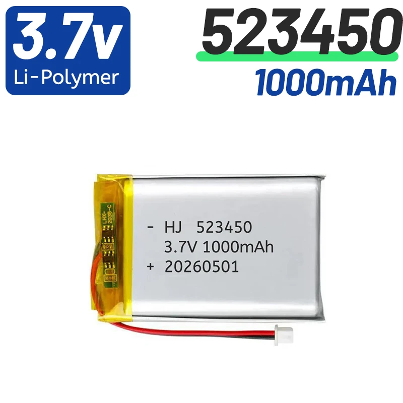 

2-20PCS 523450 3.7V 1000mAh Polymer Lithium Lipo Rechargeable Battery for PS4,Cameras, GPS, Bluetooth Speakers 3.7V batteries