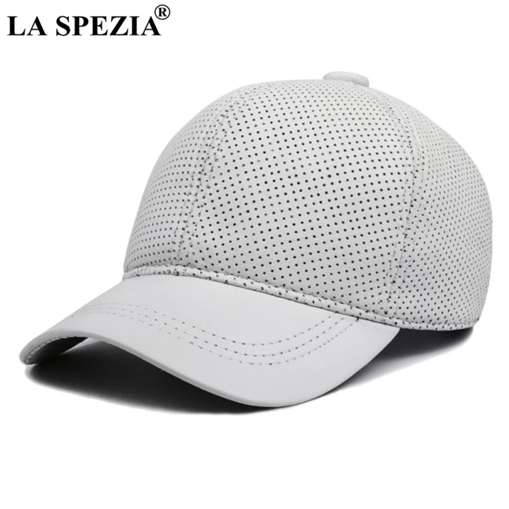 LA SPEZIA Real Leather Baseball Caps White Black Mens Hats and Caps Genuine Leather High Quality Winter Curved Brim Snapback Hat