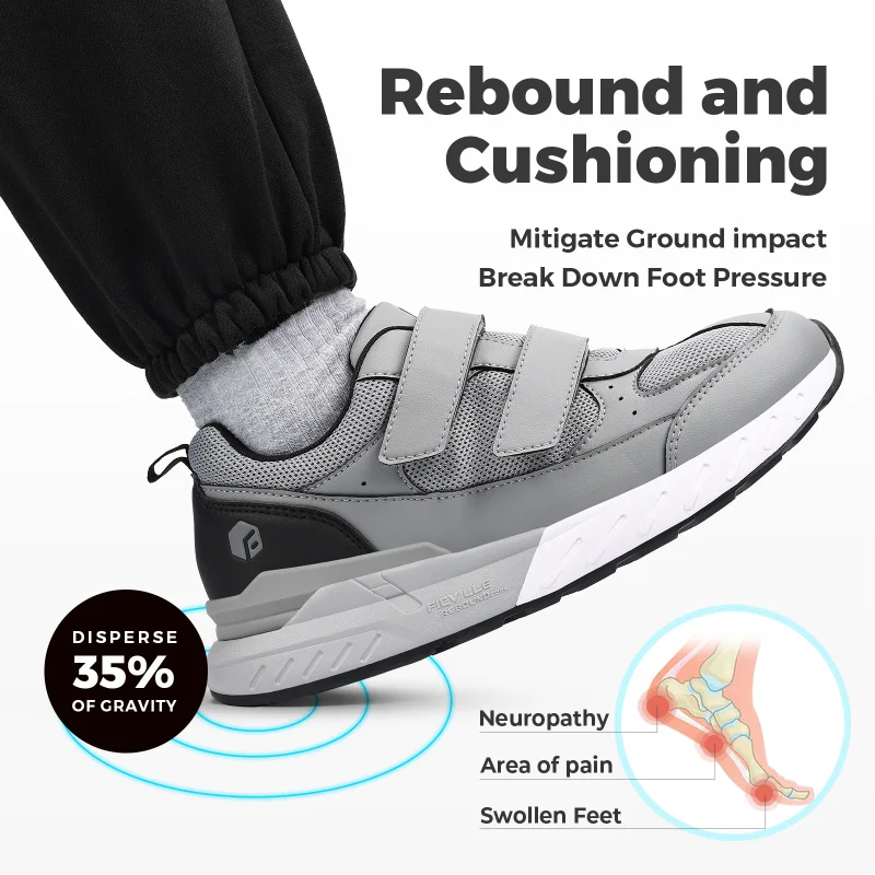 Men'S Athletic Shoes Wide Width With Adjustable Straps Low-Top Non-Slip Lightweight Running Shoe For Swollen Feet Arch Support
