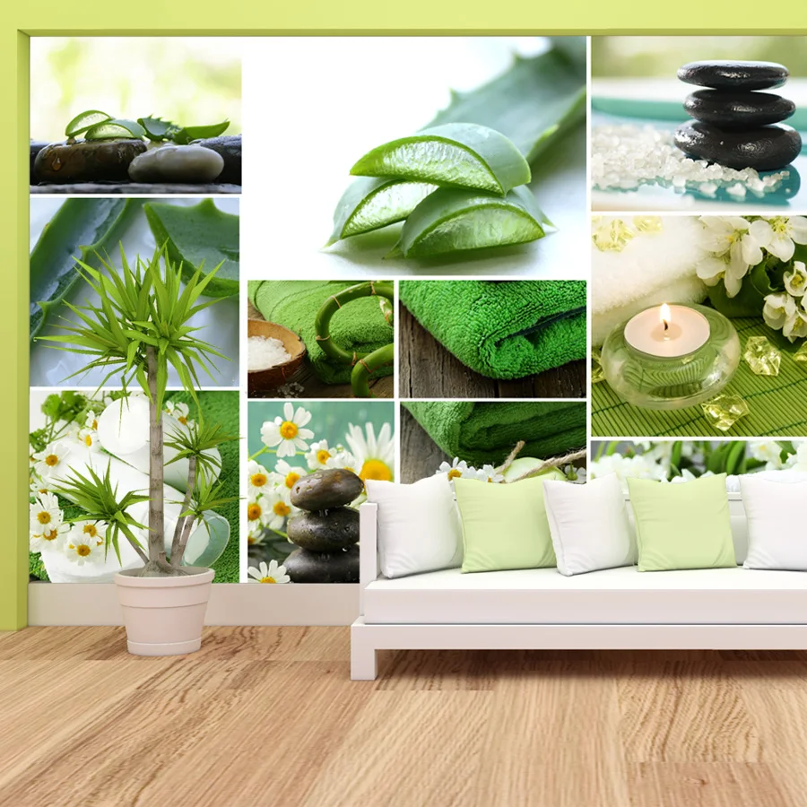 Custom Peel and Stick PVC Wallpaper for Living Room Wall Art Papers Home Decor SPA Nail Salon Store Green Walls Renovation Mural