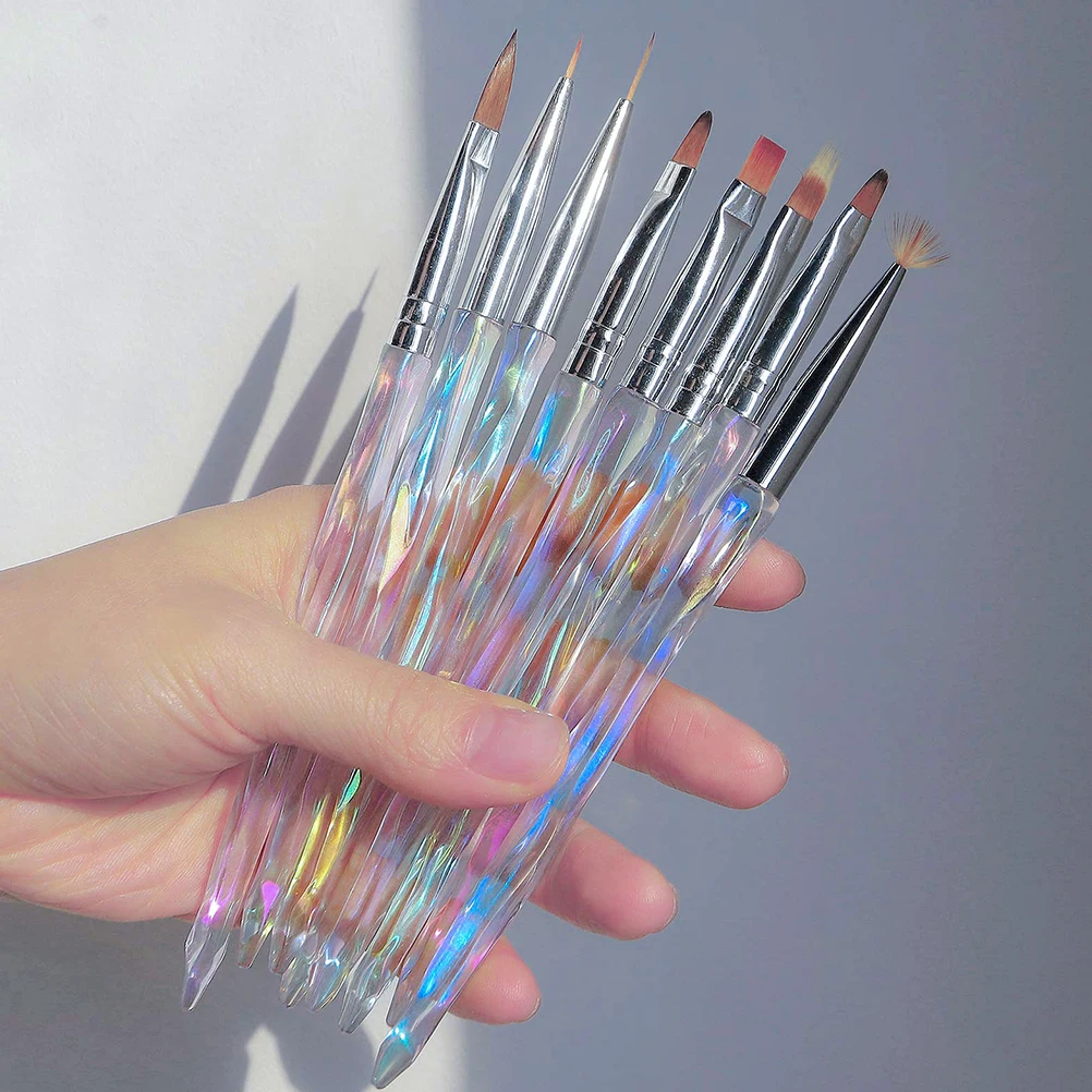 

8 Pcs Nail Art Brush Set Detachable Drawing Pens Painting Tools Nylon Manicure Supplies Easy Hold Beautiful Work Salon Home DIY