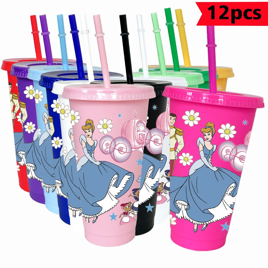 

12Pcs/Pack Disney Cinderella Pumpkin Carriage 26oz Colored Plastic Birthday Party Drinking Utensils Juice Coffee Mug