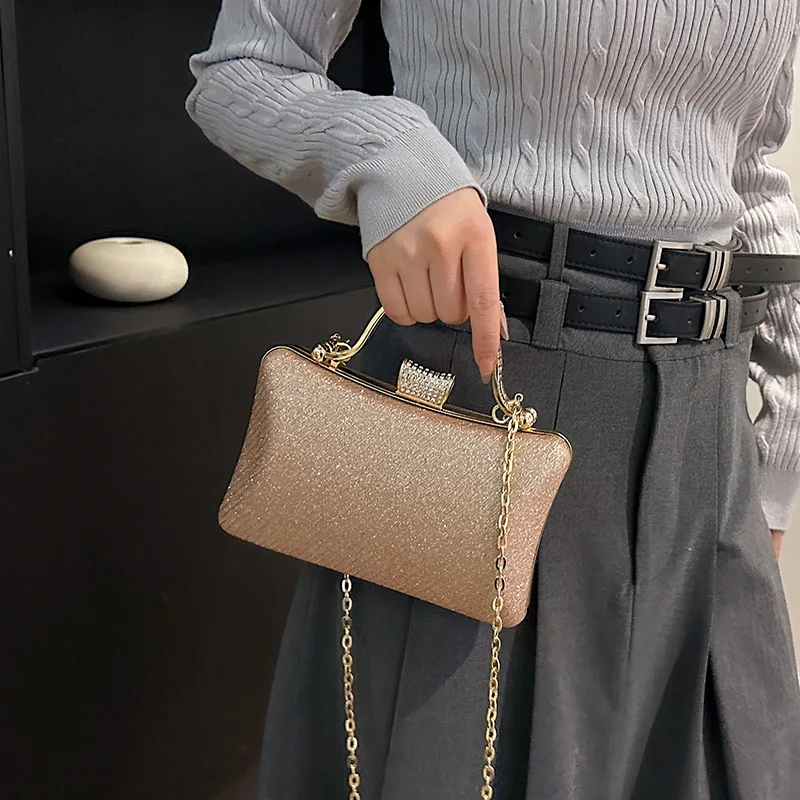 Shiny Evening Clutch Bag For Women Wedding Golden Clutch Purse Chain Shoulder Bag Small Party Handbag 2024 Hot Sale