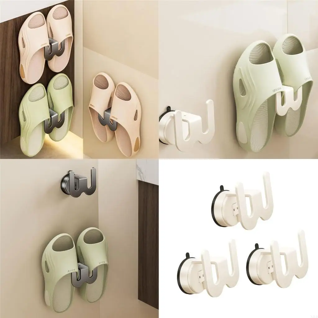 

Wall Mounted Slipper Storage Holder Stylish Suction Cup Mounted Slipper Rack Practical Shoes Holder for Home Use N2UD