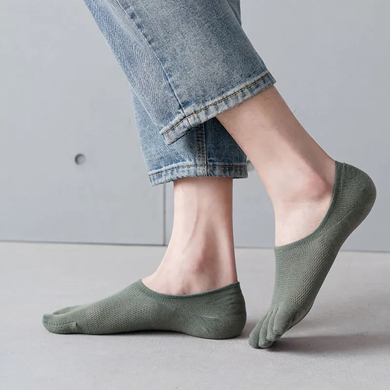 Men's Non-Slip Split-Toed Breathable Five-Finger Toe Socks Cotton Summer Invisible Boat Socks