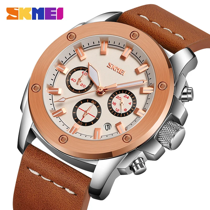 

SKMEI мужские японские кварцевые часы водонепроницаемые часы с датой мужские наручные часы с ремешком из натуральной кожи мужские часы Relojes Para Hombres