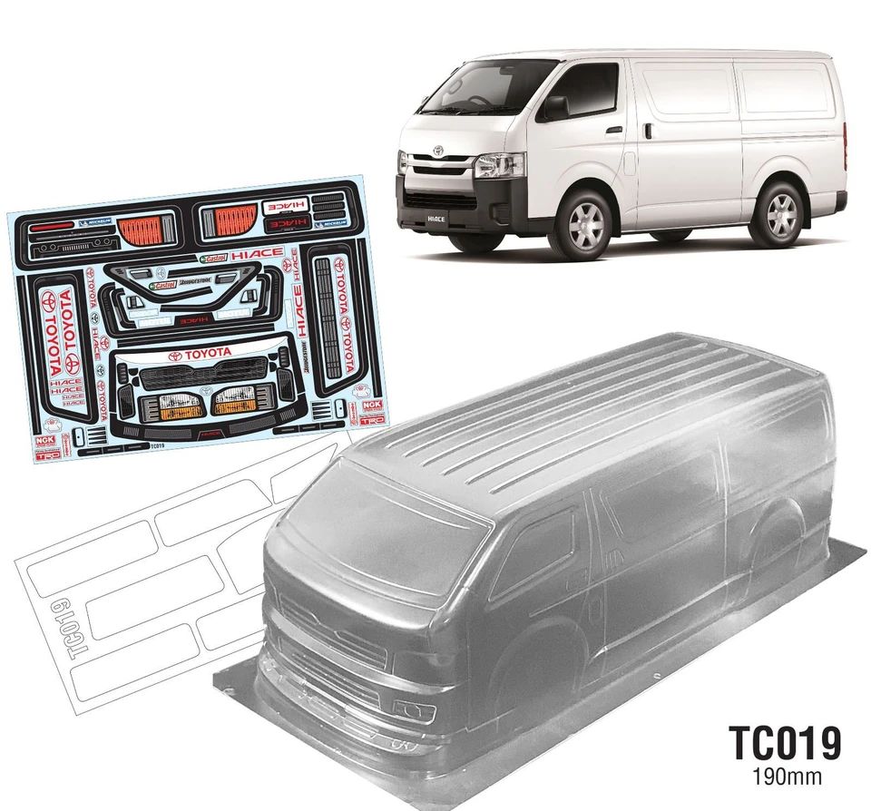 ドリラジ　ハイエースボディ 高品質1/10ハイエースバスrc pcシェルボディ190ミリメートル幅透明なし