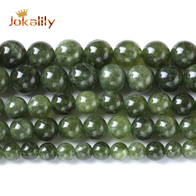 Natural Canada Jades Beads for Jewelry Making Dark Green Stone Round Loose Beads Fit DIY Bracelet Necklace Handmade 15\