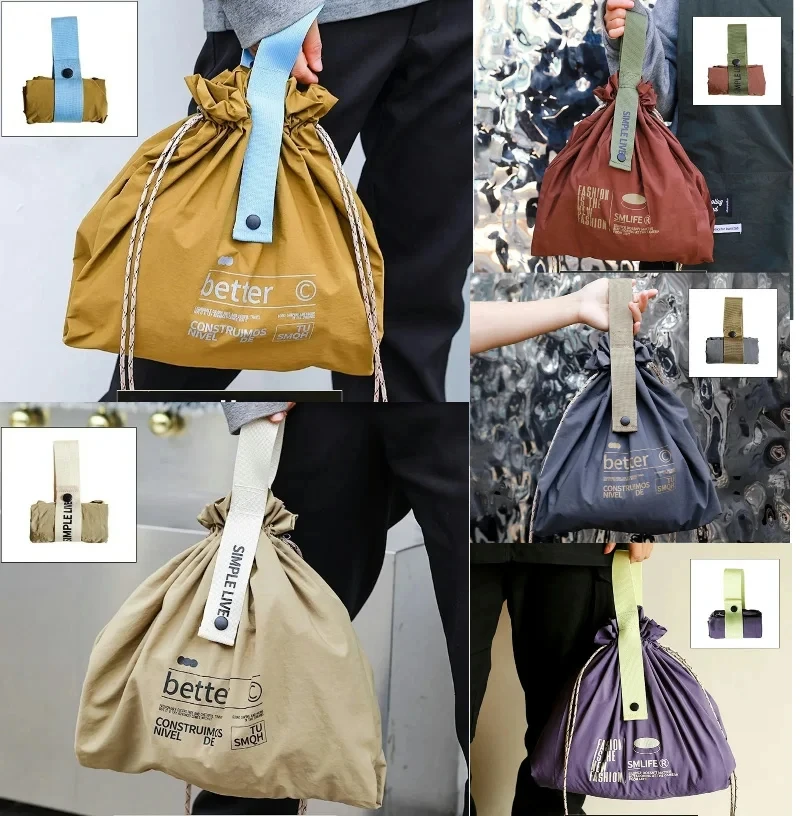 Drawstring Canvas Insulated Lunch Bag Thicken Aluminium Foil Thermal Bento Box Tote Cooler Handbags Picnic Food Dinner Container