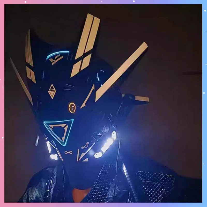 

Cyber Punk Mask Mechanical Warrior Mask Trendy Cosplay Soldier Helmet With LED Light Halloween Party Carnival Cosplay Props Gift