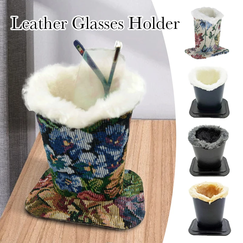 Retro PU Leather/Jacquard Fabric Eyeglass Holder Plush Lined Sunglass Pen Holder Organizer Stand Soft Plush Lining Glasses Case