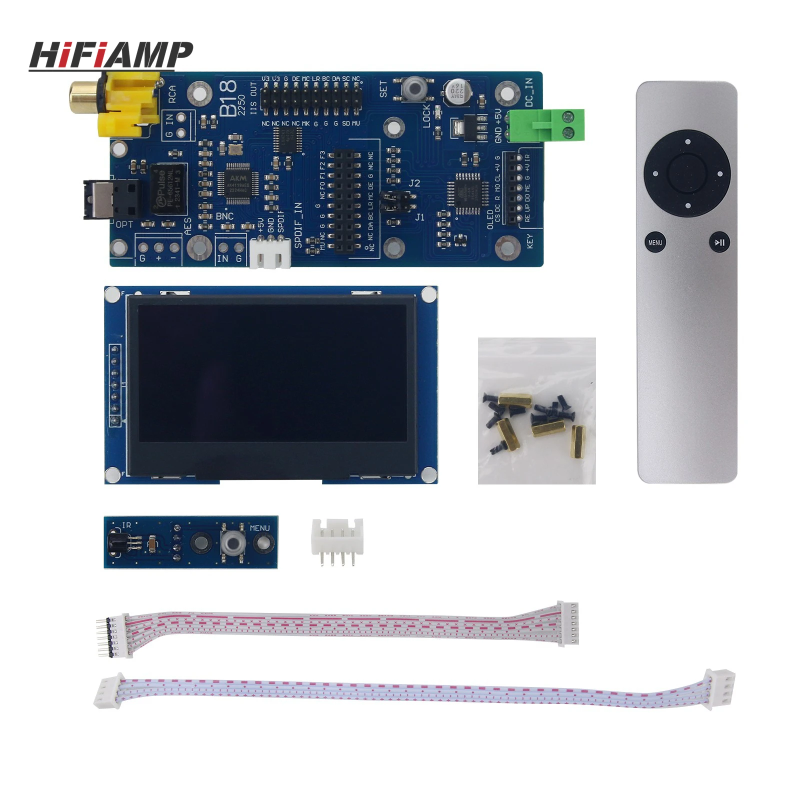 hifiamp-b18-versione-con-schermo-oled-da-24-pollici-scheda-di-ricezione-audio-da-spdif-a-i2s-con-kit-telecomando-ir
