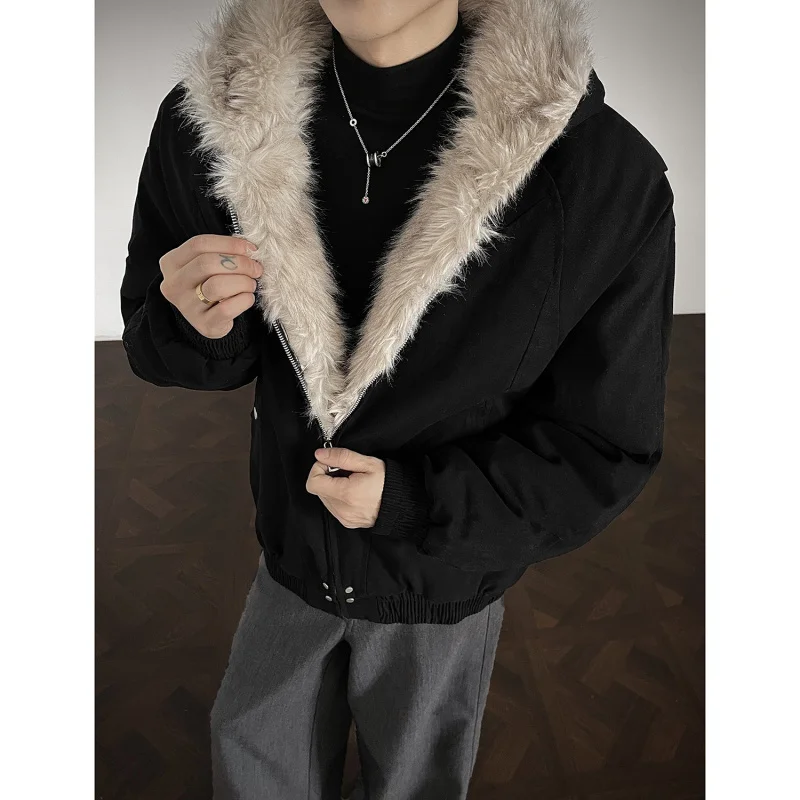 

Новая зимняя мужская свободная повседневная куртка с капюшоном из хлопка, модная корейская модель 2025 года, однотонная, на молнии, с длинными рукавами