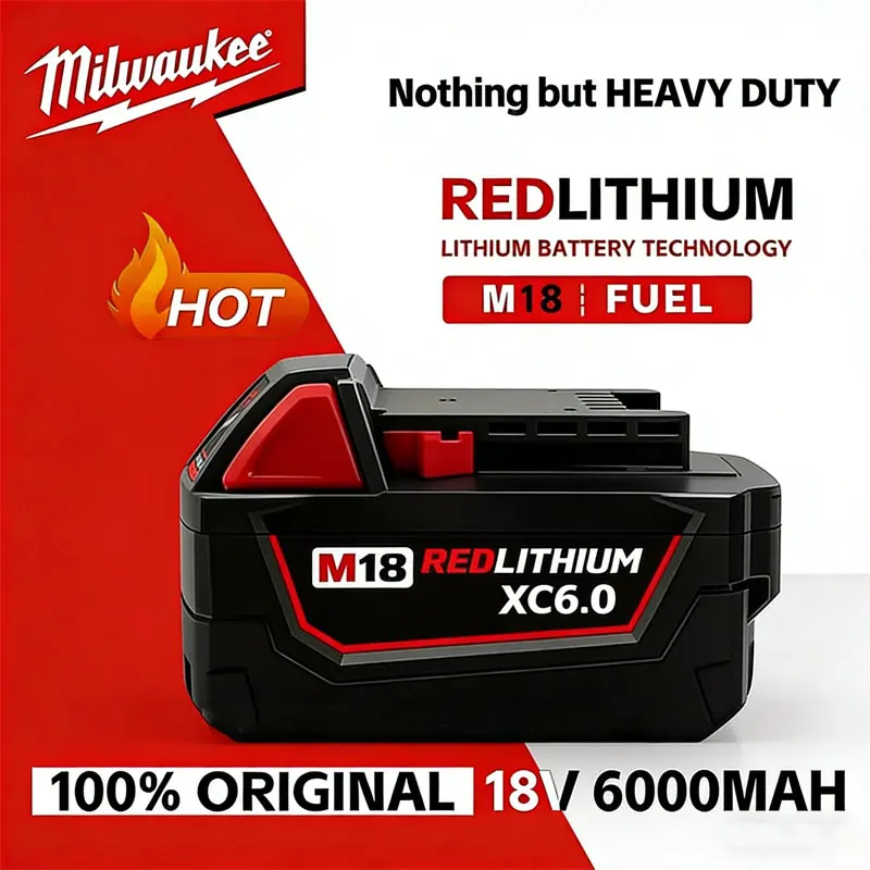 

100% Original M18 Milwaukee Battery18V 6000mAh M18B6 M18B5 Suitable for Milwaukee Power Tools Rechargeable Lithium Battery