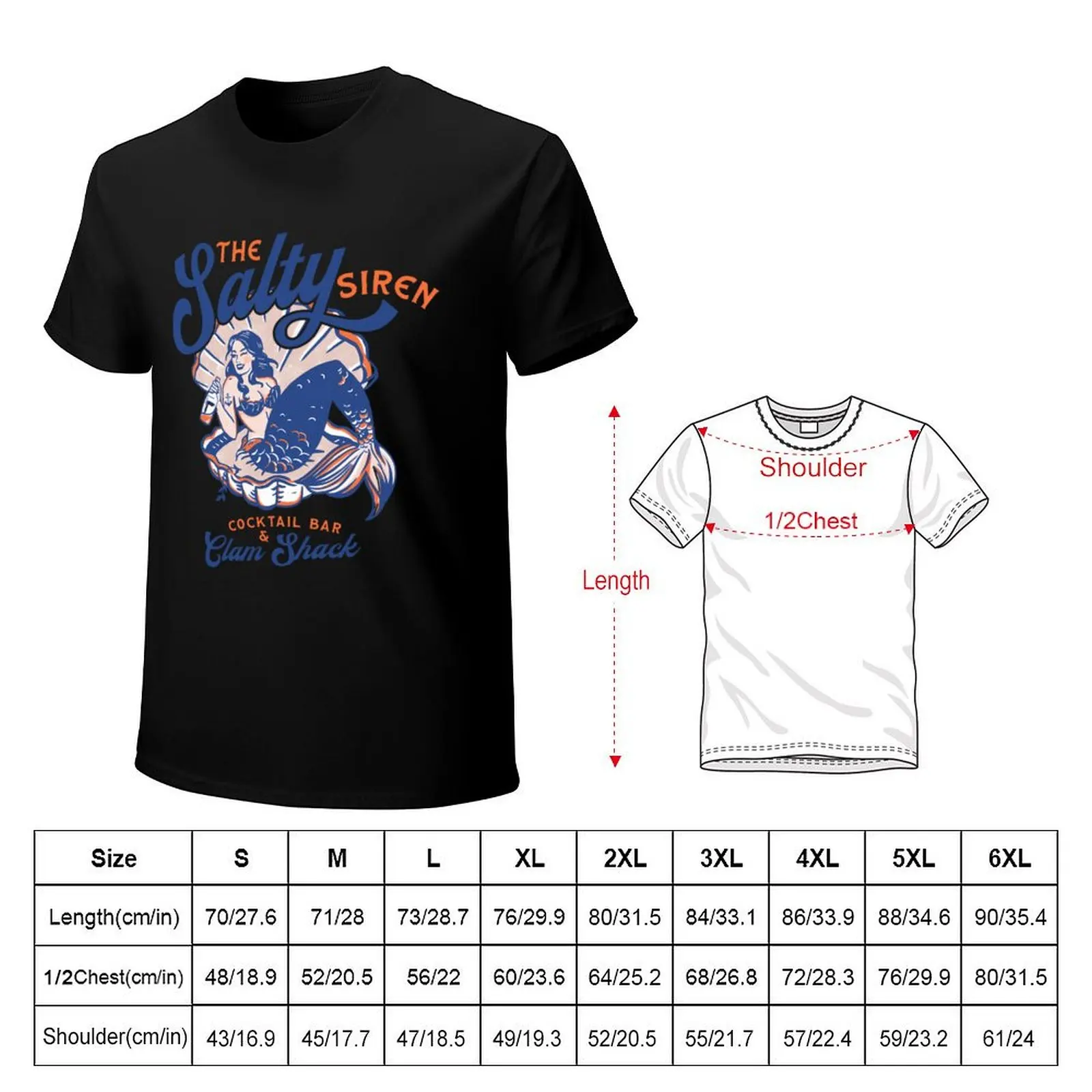 The Salty Siren Cocktail Bar Clam Shack Cute Retro Mermaid Travel Art T-Shirt Comfortable Basic Crew Neck Tee