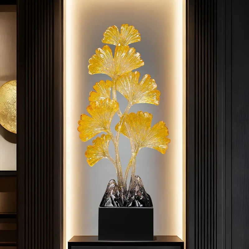 Luxury Ginkgo Leaf Art Sculpture Ornament 82cm Living Room Entrance TV Cabinet Desktop Resin Statue Decoration Gift