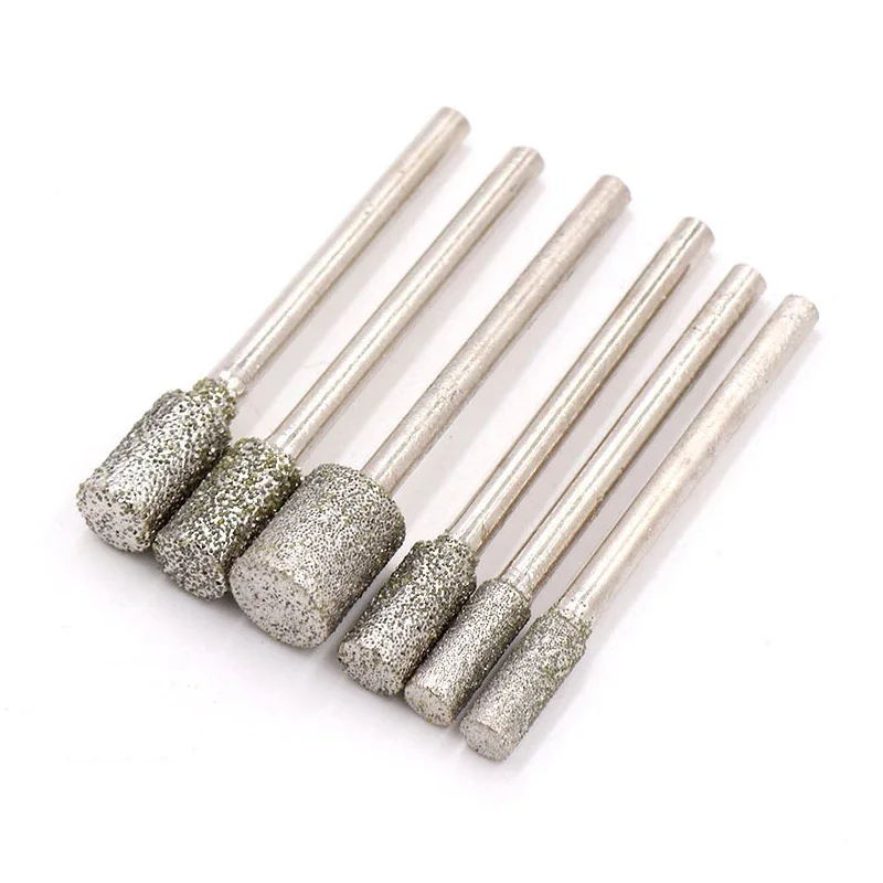 5Pcs 3mm Shank 3mm 4mm 5mm 6mm 8mm #60 grit Cylindrical Type Diamond Head Burr Grinding Engraving Bit for Dremel Rotary Tools