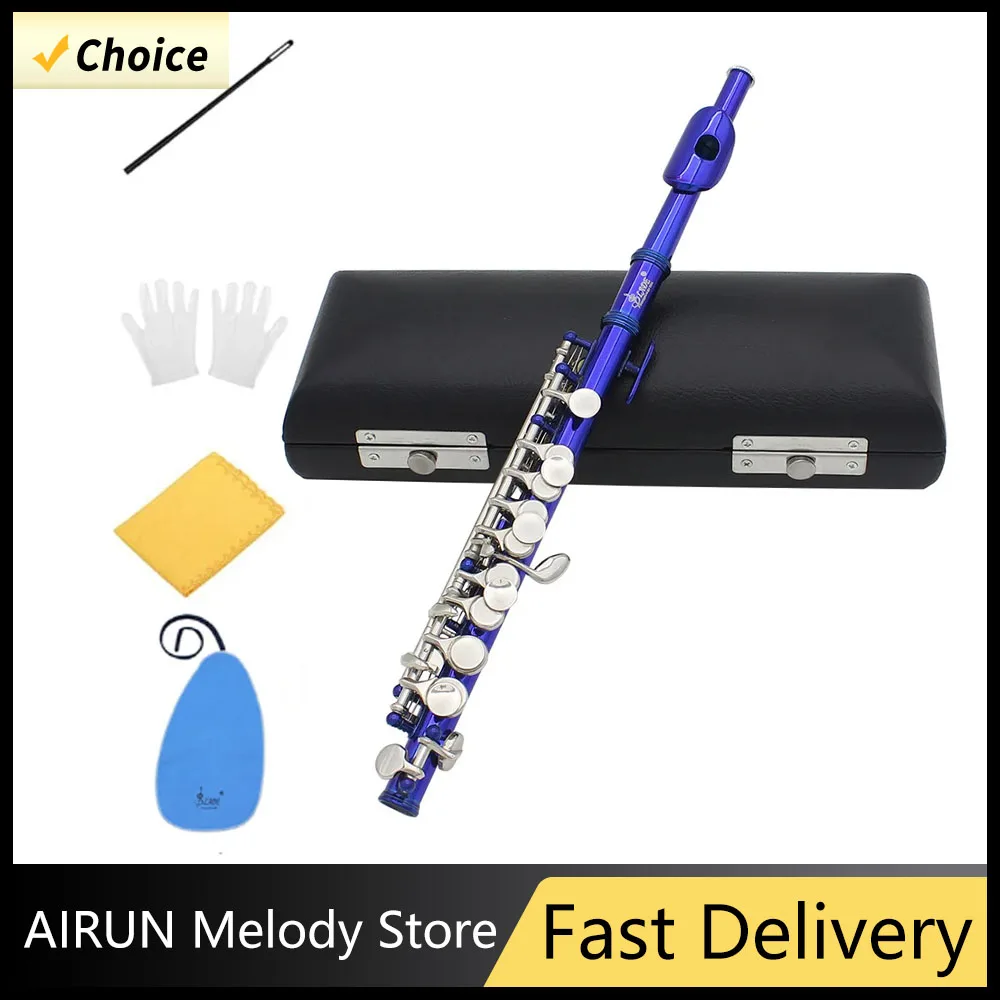 

Blue C Key Piccolo Half-Size Flute C-shaped Piccolo with Box Cleaning Cloth Rod Gloves Set for Beginner Students